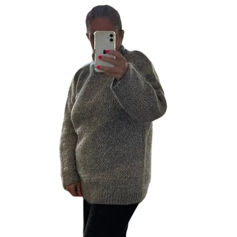 DKNY Women Gray/Brown Wool Blend Turtleneck Sweater Long Sleeve‎ Size S